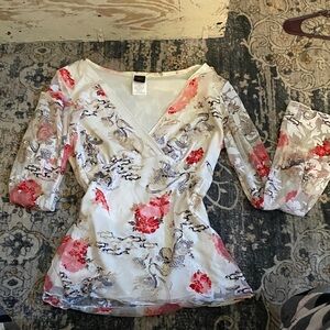 Wrapper Floral Wrap Blouse - White and Red